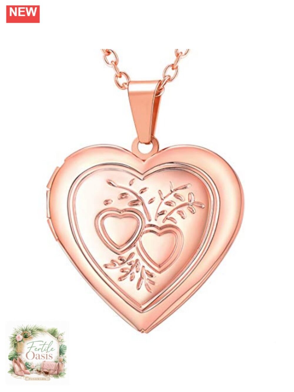 Heart Locket Necklace Photo Engravable Copper Rose Gold Finish Women's Jewelry